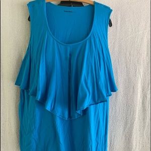 Blue tank with ruffled front